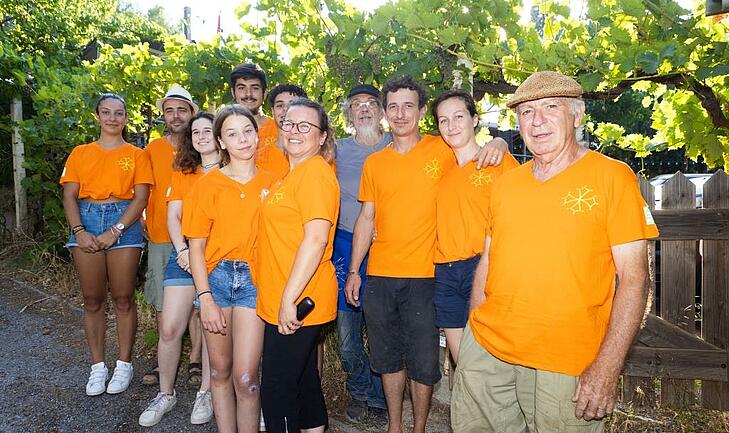 Photo of the warm and welcoming team at Camping La Pinède in Lézignan-Corbières, captured during preparations for the highly anticipated 2025 reopening. Located in the heart of the Corbières vineyards